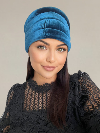 Turban elegant din catifea lux VENUS (ALBASTRU) - marime universala [2]