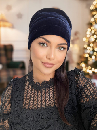 TURBANE - Turban elegant din catifea lux VENUS (BLEUMARIN) - marime universala