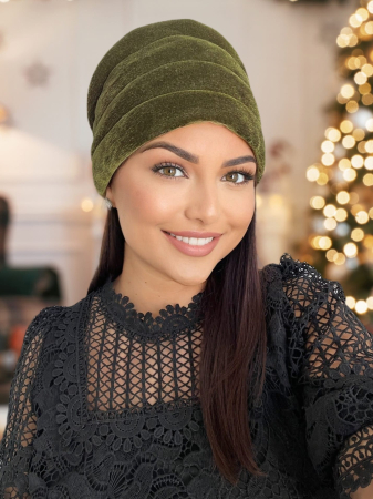 TURBANE - Turban elegant din catifea lux VENUS (KAKI) - marime universala