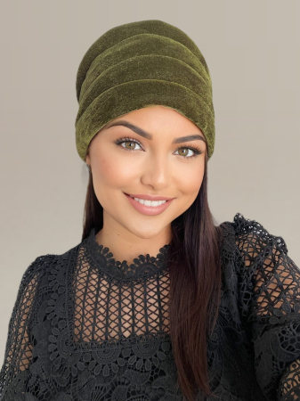 Turban elegant din catifea lux VENUS (KAKI) - marime universala [2]