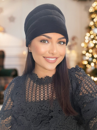 TURBANE - Turban elegant din catifea lux VENUS (NEGRU) - marime universala
