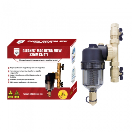 Întreținere a instalațiilor - Cleanex Mag Ultra View 3/4 (22mm) - Filtru antimagnetita transparent pentru instalatia termica - Chemstal