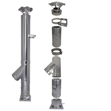 Sistem complet coș de fum - COS DE FUM D80/140 mm - Plecare Sol, Teu 135 grade, Palarie Antiploaie