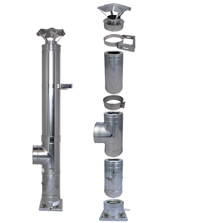 Sistem complet coș de fum - COS DE FUM D80/140 mm - Plecare Sol, Teu 90 grade, Palarie Antiploaie