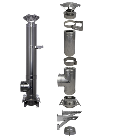 Sistem complet coș de fum - Sistem COS DE FUM D80/140 mm | Plecare Intermediară | Teu 90° | Palarie Antiploaie