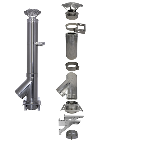 Sistem complet coș de fum - Sistem COS DE FUM D80/140 mm - Plecare Intermediară, Teu 135 grade, Palarie Antiploaie