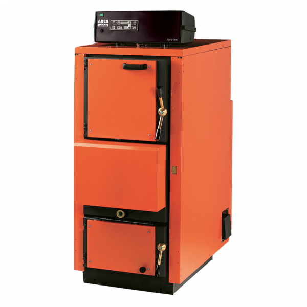 Cazan din otel-inox, pe combustibil solid, cu gazeificare, 41 Kw, Arca Aspiro 43 R INOX [1]