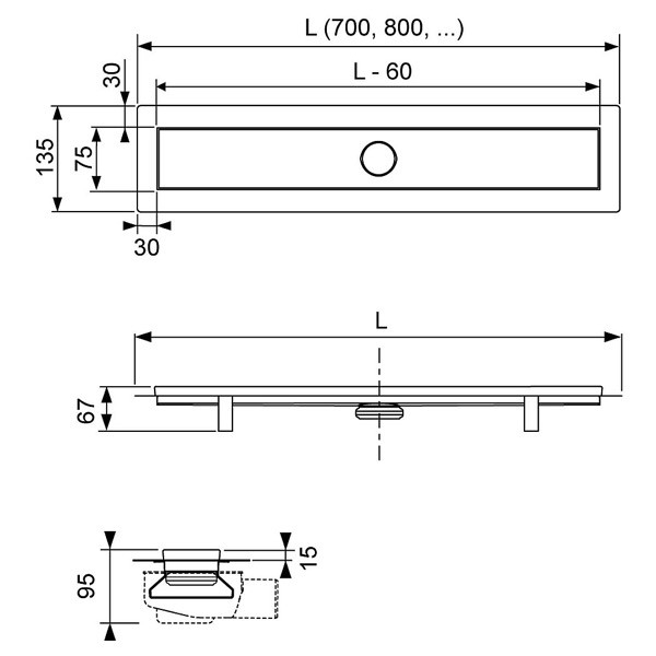 Pachet TECE Linus 2in1 700 mm (canal grila plate/steel sifon DN50 picioruse banda etansare) [3]