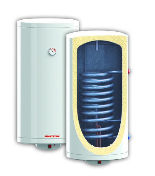 Boiler de perete vertical pentru ACM cu o serpentina, 150 litri, 982 l/h, rezistenta 3 kw, Sunsystem model BB NL 150 V/S1 [1]