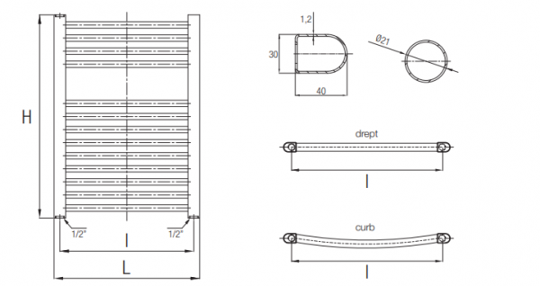 Radiator baie portprosop curbat, Ferroli Talia 500/1600 Cromat [3]