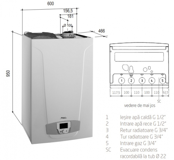 Centrala termica Baxi Nuvola Platinum+ 33 GA cu boiler incorporat de 40 litri - 33 kW 3