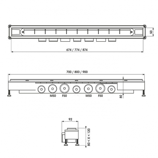 Rigola dus, debit ultra-rapid 84 litri/min, 80 cm lungime, Wirquin Venisio [5]