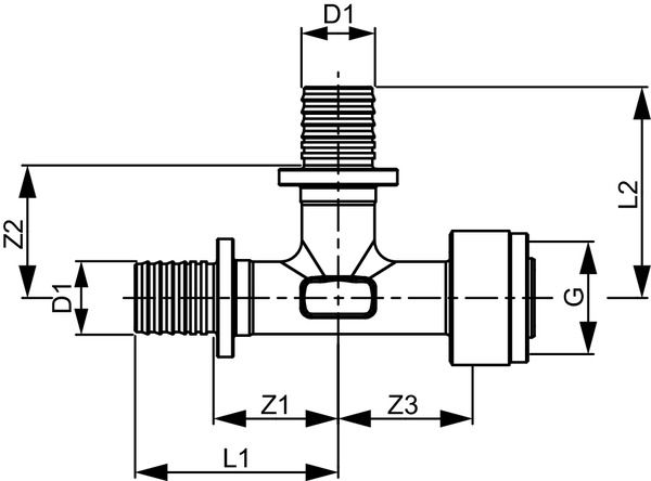 Adaptor rapid TECE teu iesire laterala, bronz cu siliciu 16 x 16 x 1/2" [2]