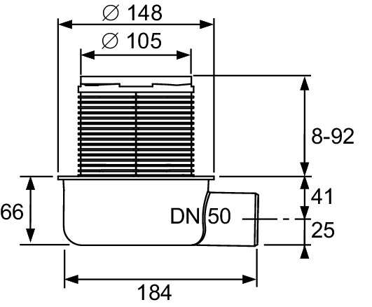 Sifon complet extraplat TECEdrainpointS, evacuare laterala DN 50 [2]