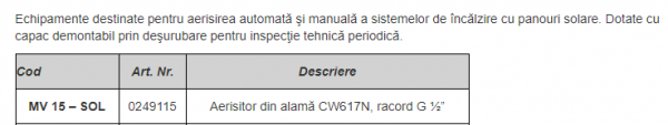 Aerisitor pentru sisteme solare 160grdC, G1/2", Watts [2]