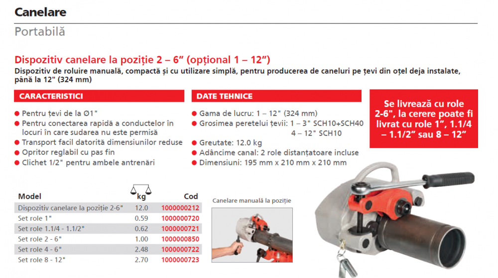 Aparat portabil cu role, pentru executat canale de prindere, 2 - 6 toli, Rothenberger Hand Roll [2]