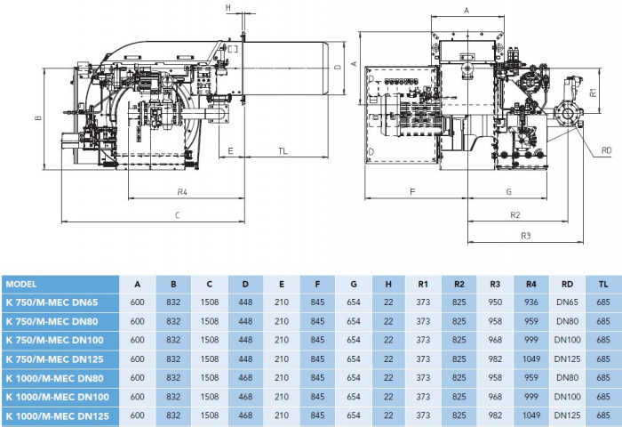 Arzator mixt pe gaz/motorina, modulant, 4000-11628 kW, 3", cap de ardere lung, F.B.R K 1000/M TL EL + R CE-CT [2]