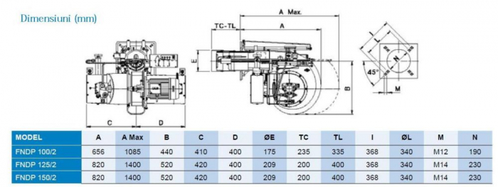 Arzator pe CLU si ulei ars, 2 trepte, 796-1705 kw, cap de ardere lung, F.B.R. FNDP 150/2 TL [2]