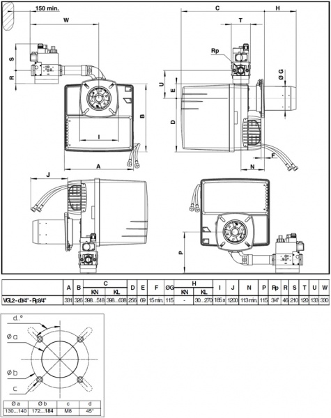 Arzator pe gaz/motorina, o treapta, 100-190 kW, Elco VGL 2.210 d 3/4"-Rp 3/4" KL [2]