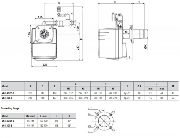 Arzator pe gaz, o treapta, 35-55 kW, Elco VG 1.55 E h3/8'' - Rp1/2'' KL [2]