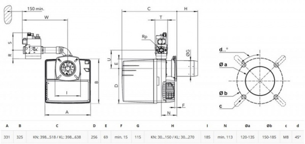 Arzator pe gaz, o treapta, 80-140 kW, Elco VG 2.140 E d3/4'' - Rp3/4'' KL [2]