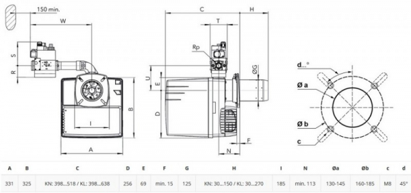 Arzator pe gaz, o treapta, 130-205 kW, Elco VG 2.205 E d3/4'' - Rp3/4'' KL [2]