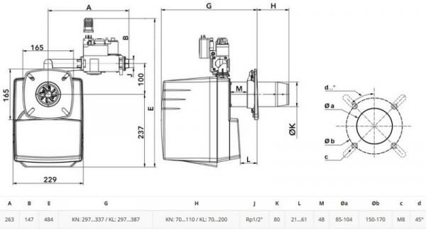 Arzator pe gaz, o treapta, 35-55 kW, Elco VG 1.55 E h3/8'' - Rp1/2'' KN [2]
