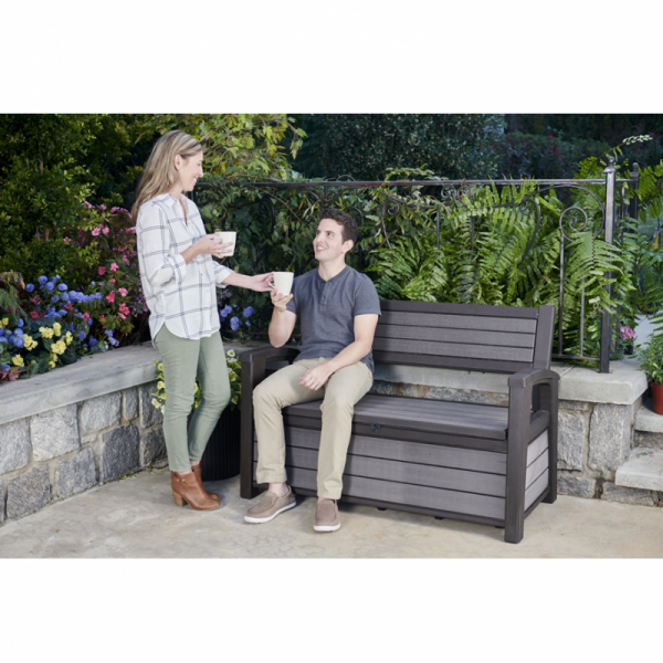 Banca pentru gradina 2 in 1, maro, 227 L,  Keter Hudson [7]