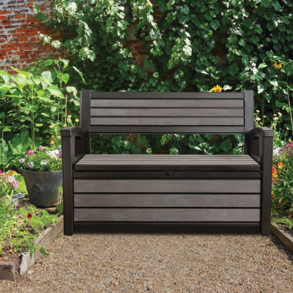 Banca pentru gradina 2 in 1, maro, 227 L,  Keter Hudson [2]