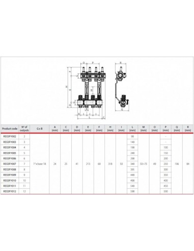 Distribuitor pentru incalzirea in pardoseala 1 tol x 18, 11 cai, Giacomini [2]