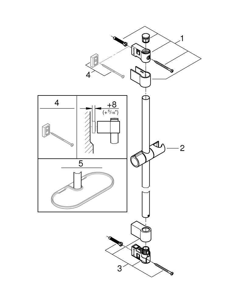 Bara de dus Grohe Tempesta 600 mm, fixare ascunsa, ajustabila, crom [4]