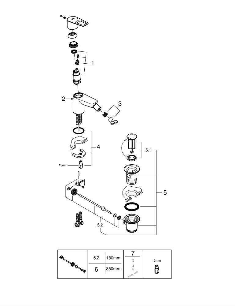 Baterie bideu Grohe BauLoop 5 l/min, monocomanda, marimea S, cartus ceramic, evacuare cu tija, crom [4]