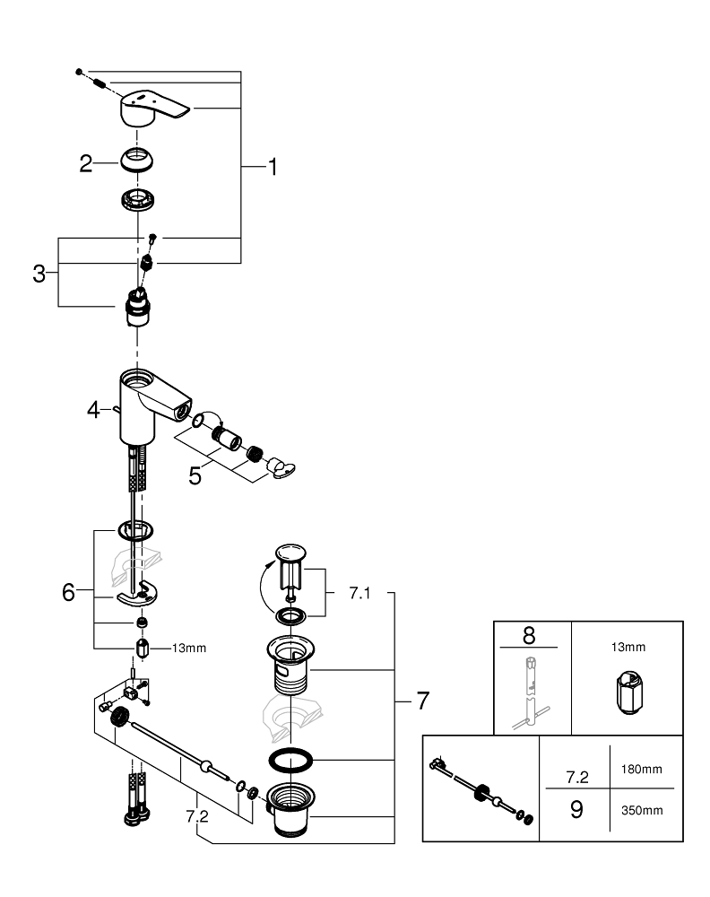 Baterie bideu Grohe Eurosmart marimea S, monocomanda, cartus ceramic, set evacuare cu tija, crom [4]