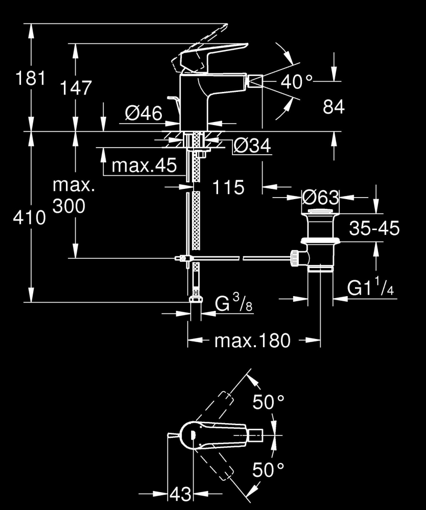 Baterie bideu Grohe Start 3/8'', marimea S, crom [3]