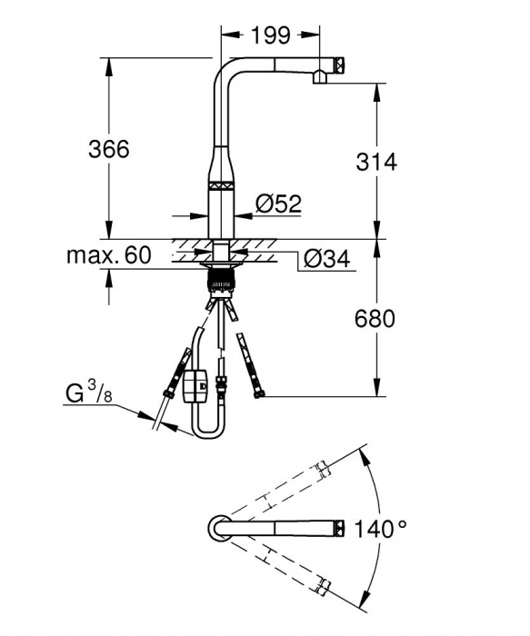 Baterie bucatarie suprafata cromata furtunuri flexibile Grohe Essence Smart Control [4]
