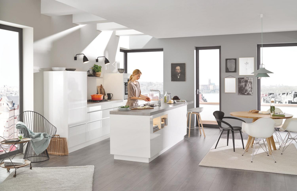 Baterie bucatarie Grohe Essence, pipa tip L 2 functii, 3/8", monocomanda, montare pe blat, pipa pivotanta, cartus ceramic, pipa inalta, dus extractabil, 2 functii, limitator de debit, crom [7]