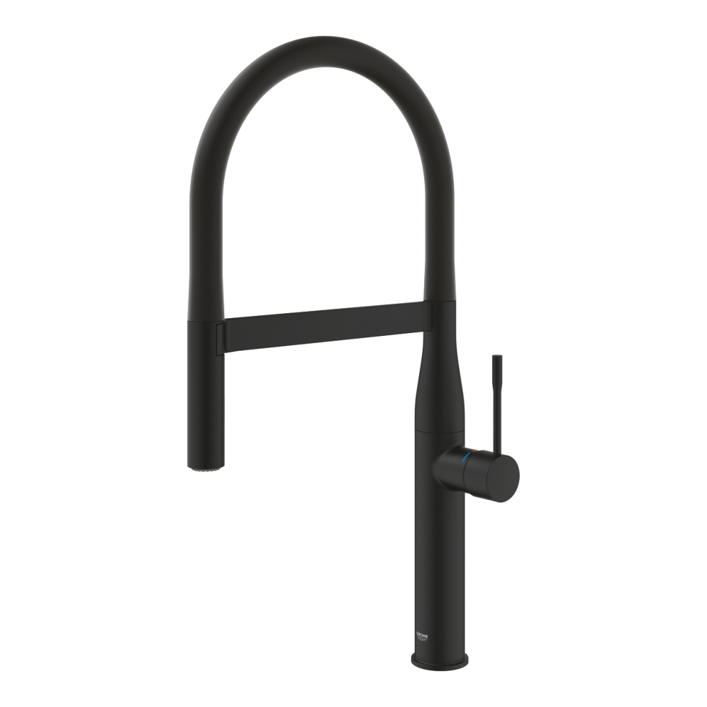 Baterie bucatarie Grohe Essence sink dus profesional pipa medie, monocomanda, pipa pivotanta, pipa extra inalta, tip C, cartus ceramic, dus extractabil, 2 functii, montaj pe blat, negru [4]