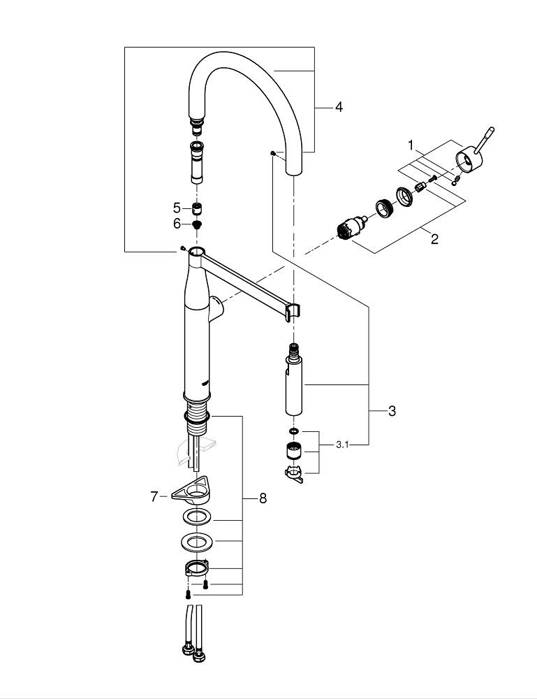 Baterie bucatarie Grohe Essence sink dus profesional pipa medie, monocomanda, pipa pivotanta, pipa extra inalta, tip C, cartus ceramic, dus extractabil, 2 functii, montaj pe blat, negru [5]
