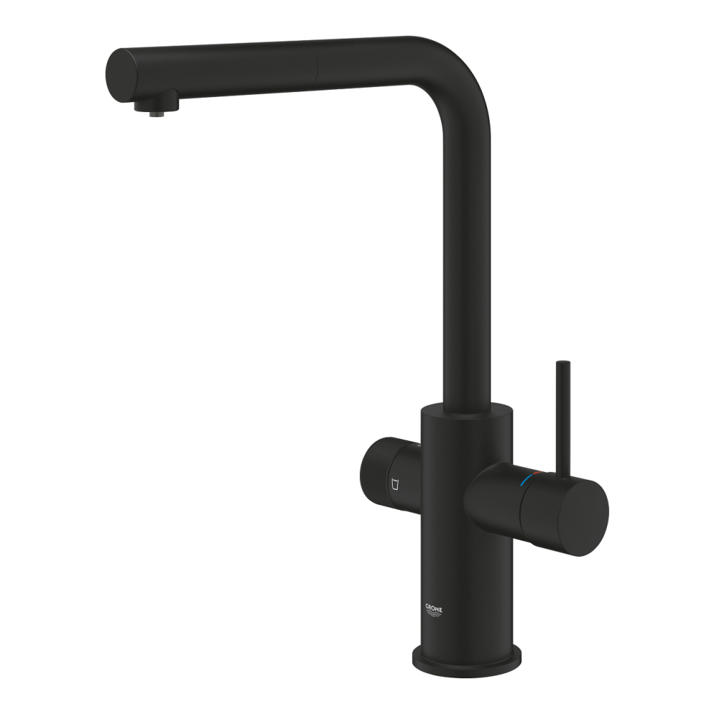 Baterie bucatarie Grohe Blue Pure Minta, monocomanda, 3 cai, dus extractabil, inalta, tip L, filtrare apa, cartus ceramic, pentru filtrele Grohe Blue, negru [2]