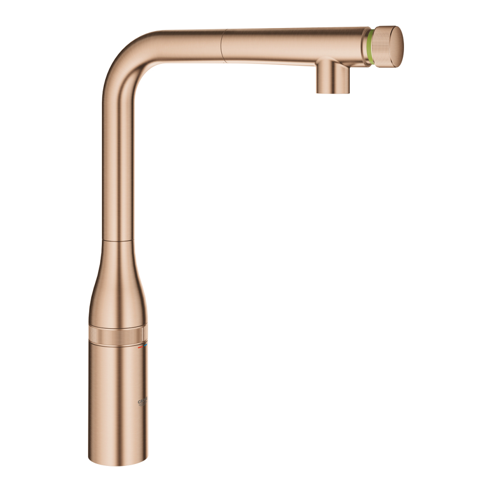 Baterie bucatarie Grohe Essence SmartControl, 3/8'', pipa inalta, tip L, dus extractabil, 2 functii, control apasare si rotire, pivotanta, limitator, cupru mat [4]