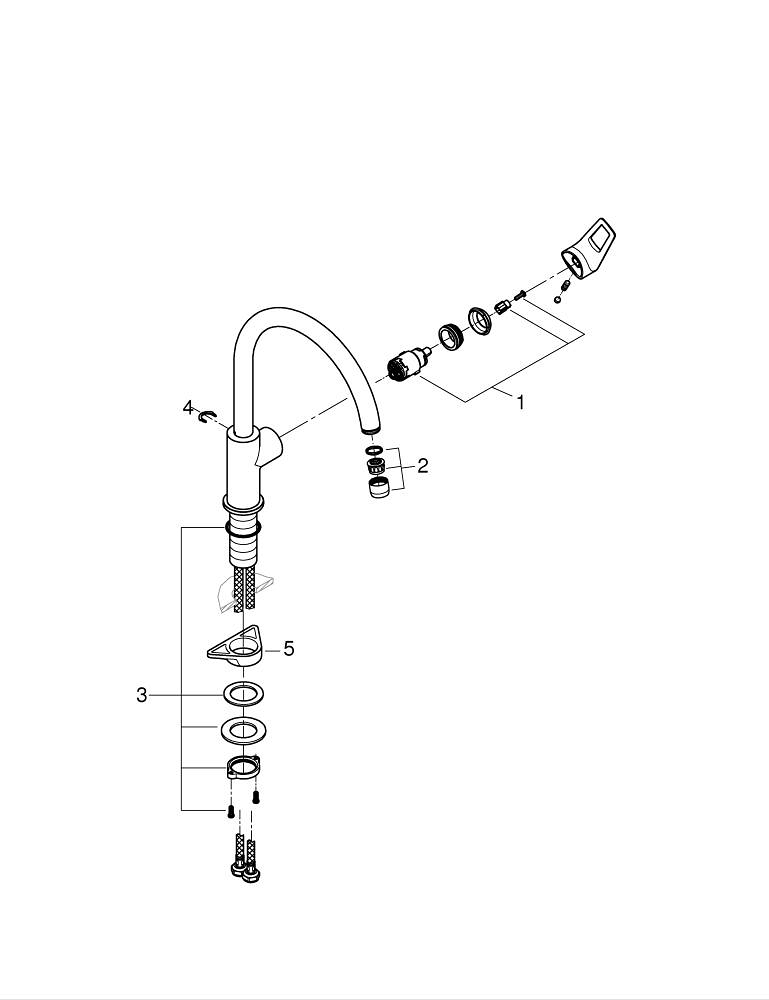 Baterie bucatarie Grohe BauLoop, 3/8'', monocomanda, pipa inalta, cartus ceramic, pivotanta, limitator, crom [3]