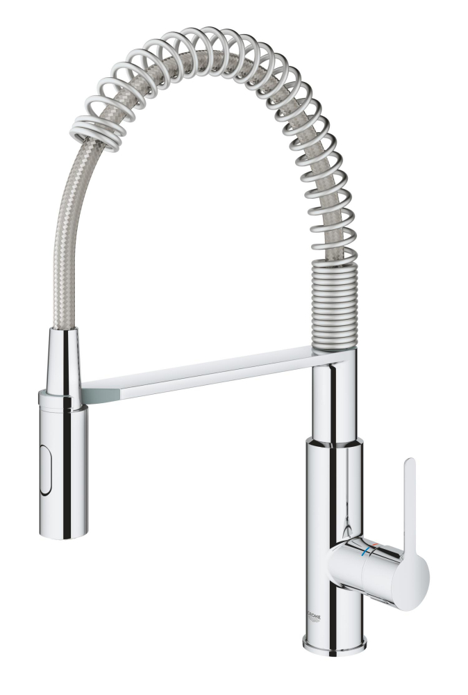 Baterie bucatarie Grohe Chrome Get 1/2", monocomanda, pipa inalta, dus extractabil, 2 functii, cartus ceramic, pivotanta, anti-calcar, crom [7]