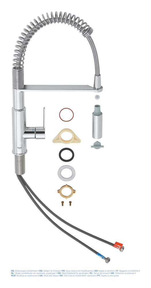 Baterie bucatarie Grohe Chrome Get 1/2", monocomanda, pipa inalta, dus extractabil, 2 functii, cartus ceramic, pivotanta, anti-calcar, crom [5]