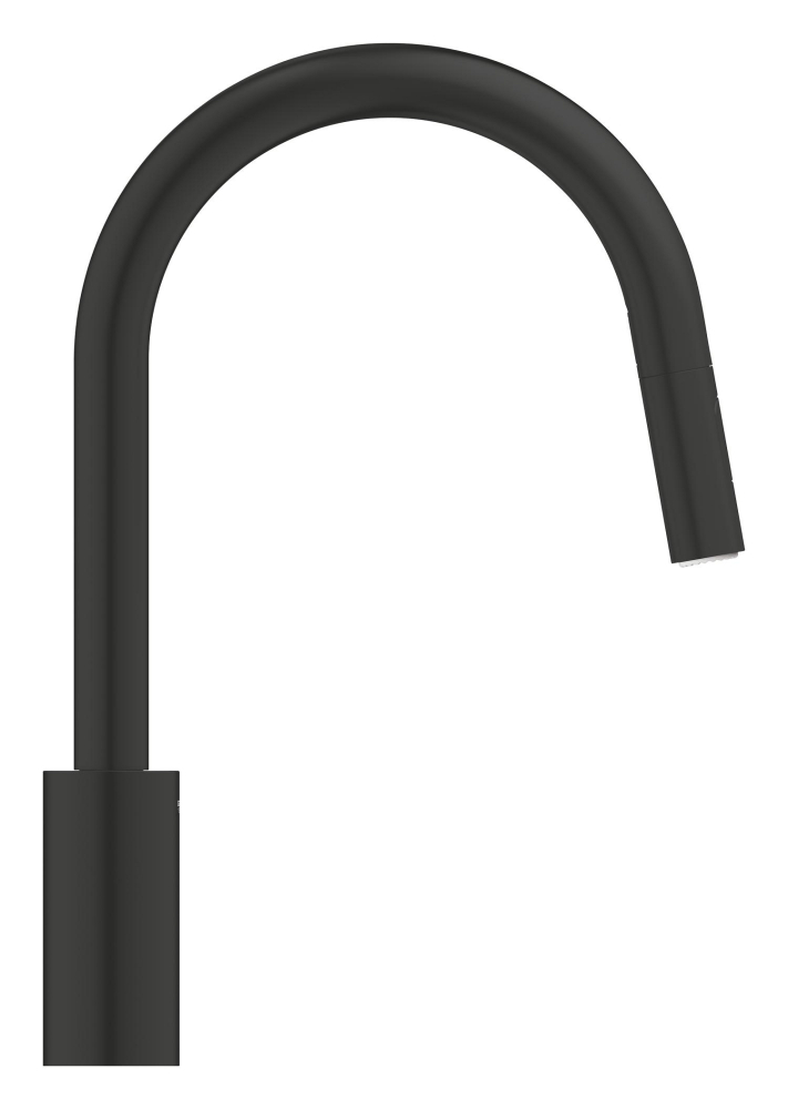 Baterie bucatarie Grohe Get, 3/8'', monocomanda, pipa inalta, tip C, dus extractabil, 2 functii, cartus ceramic, pivotanta, limitator, negru mat [7]