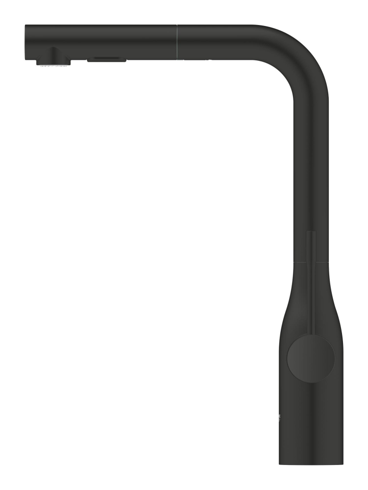 Baterie bucatarie Grohe Essence, marime l, monocomanda, montare pe blat, pipa pivotanta, cartus ceramic, pipa inalta, tip L, dus extractabil, 2 functii, limitator de debit, negru mat [5]
