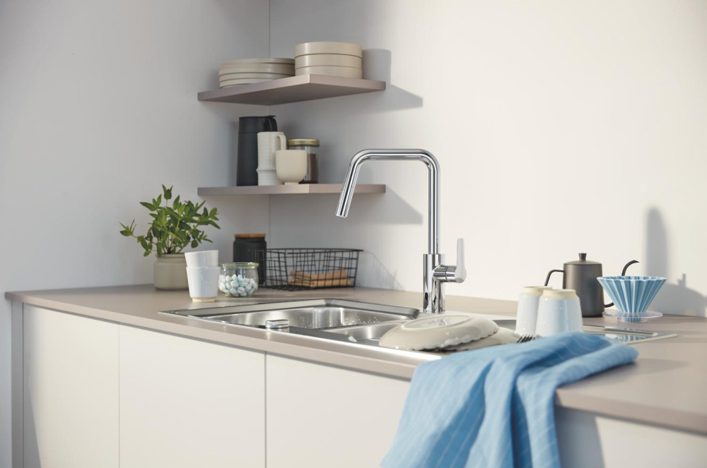 Baterie bucatarie Grohe Eurosmart, inalta, tip U, dus extractabil, 2 functii, cartus ceramic, pivotanta, levier metalic, senzor infrarosu, crom [7]