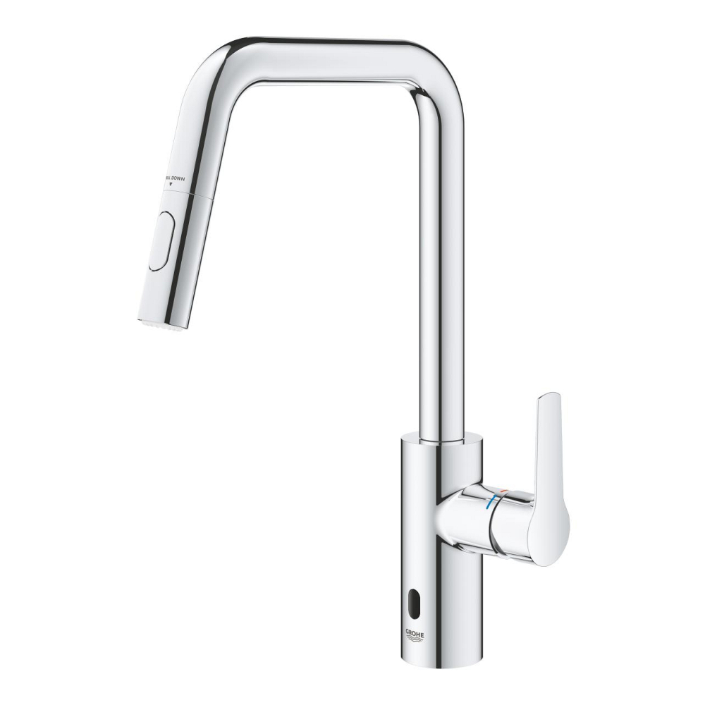 Baterie bucatarie Grohe Eurosmart, inalta, tip U, dus extractabil, 2 functii, cartus ceramic, pivotanta, levier metalic, senzor infrarosu, crom [4]