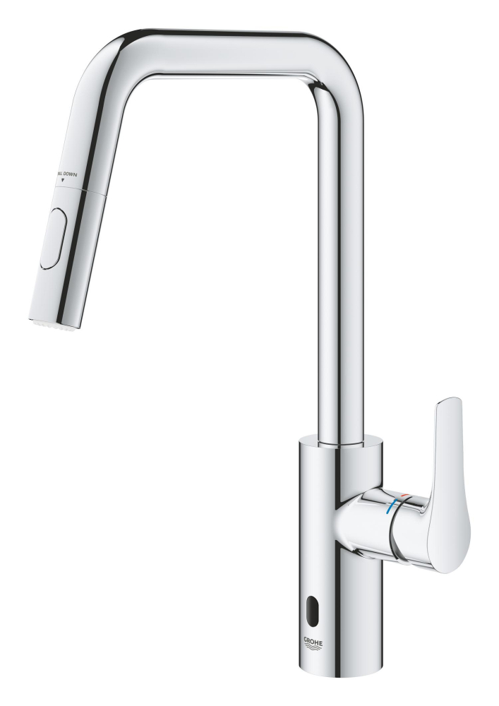 Baterie bucatarie Grohe Eurosmart, inalta, tip U, dus extractabil, 2 functii, cartus ceramic, pivotanta, levier metalic, senzor infrarosu, crom [6]