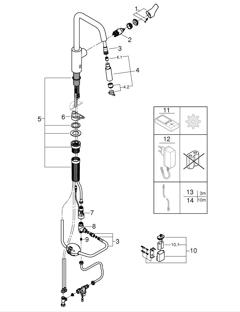 Baterie bucatarie Grohe Start, inalta, tip U, dus extractabil, 2 functii, cartus ceramic, pivotanta, levier metalic, senzor infrarosu, negru mat [5]