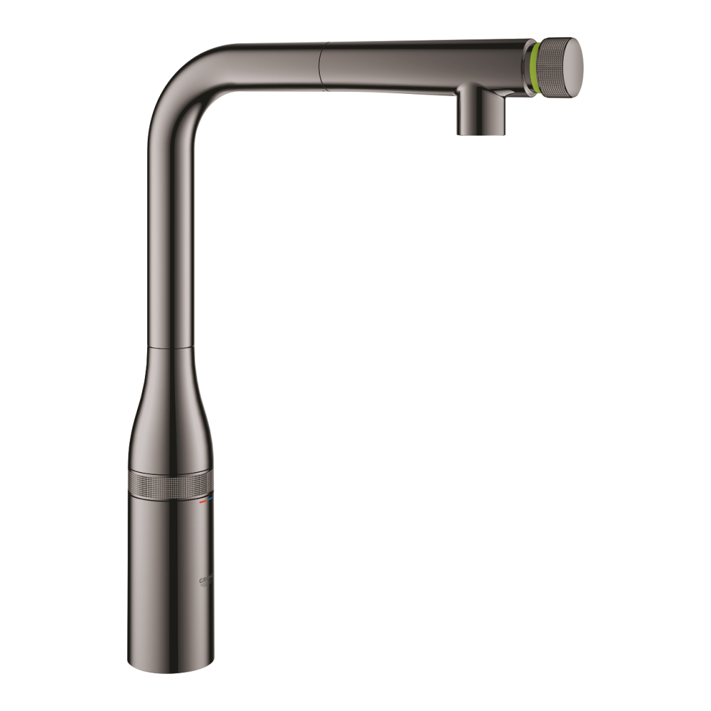 Baterie bucatarie Grohe Essence SmartControl, 3/8'', pipa inalta, tip L, dus extractabil, 2 functii, control apasare si rotire, pivotanta, limitator, antracit [4]